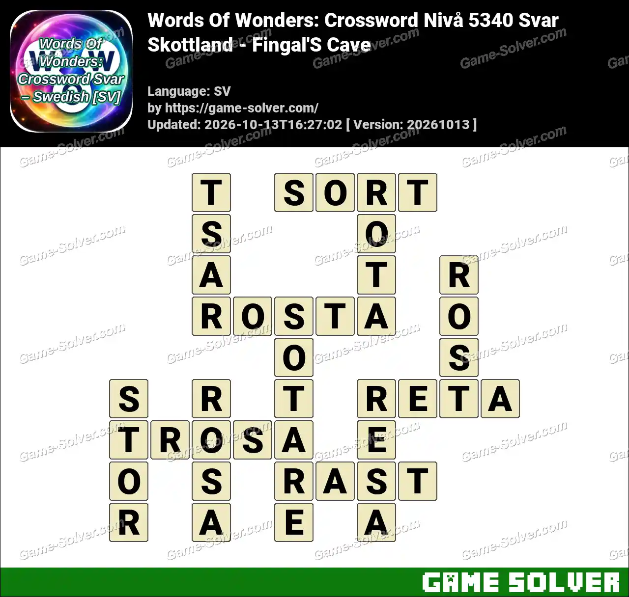 Words Of Wonders: Crossword Nivå 5340 Svar – Skottland – Fingal’S Cave
